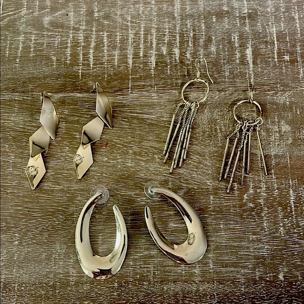 Gold Tone Costume Jewelry Statement Earrings, Pierced, Set of Three